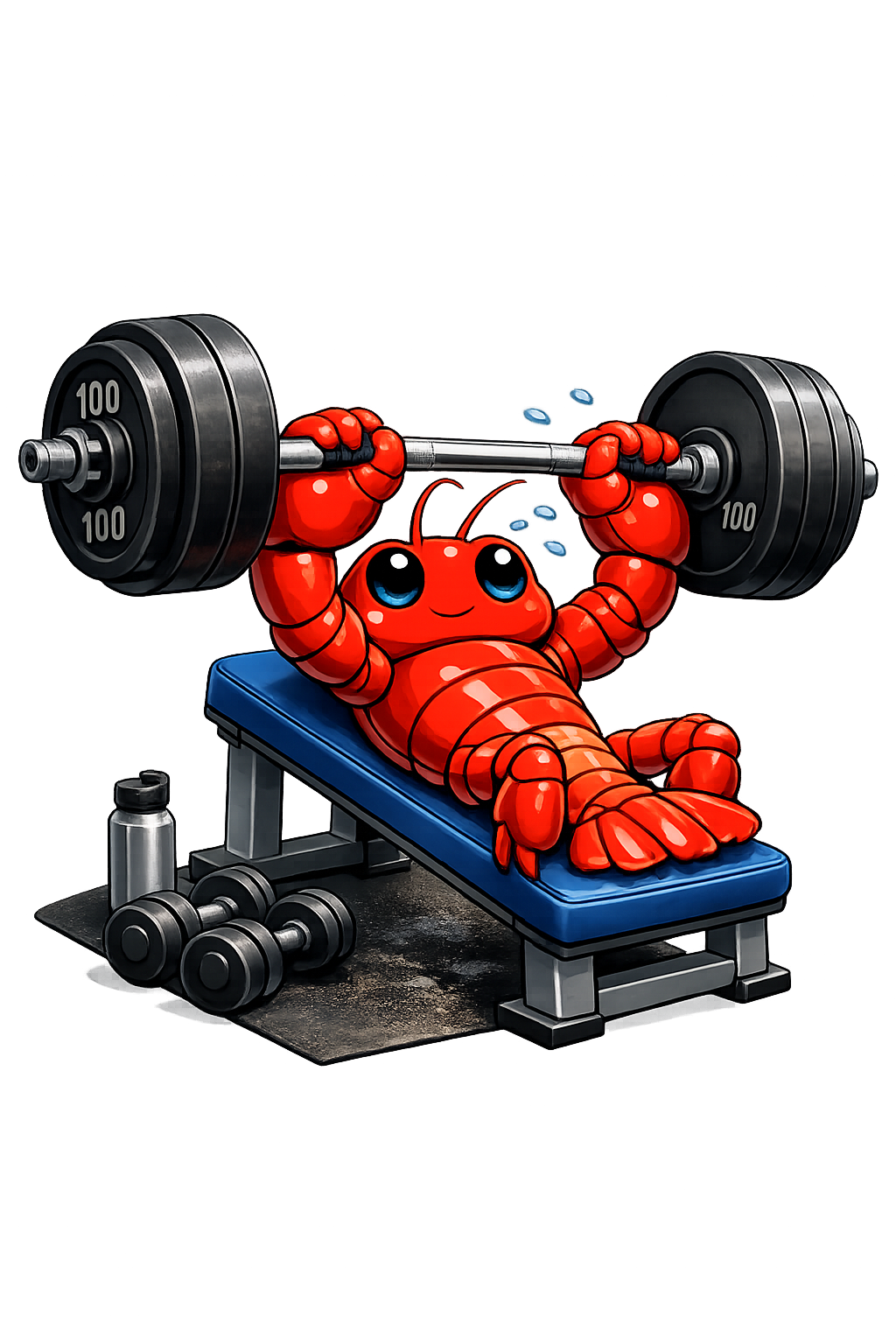 ClawBench Mascot - Lobster lifting weights